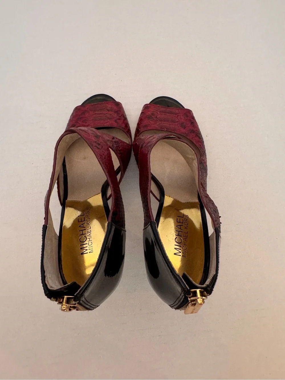 Michael Michael Kors Women 8M Berkley T-Straps Red Leather Snakeskin Heels Pumps